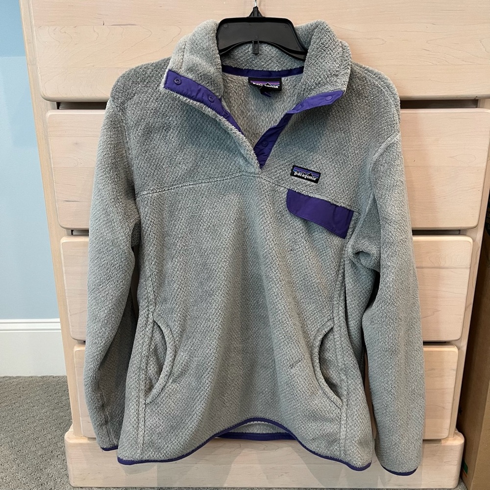 Patagonia Re-Tool Snap-T Fleece Pullover Sweater Jacket Gray/Purple Women's XL